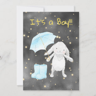 *~* Guld Blue Bunny Umbrella Shower-inbjudan Inbjudningar
