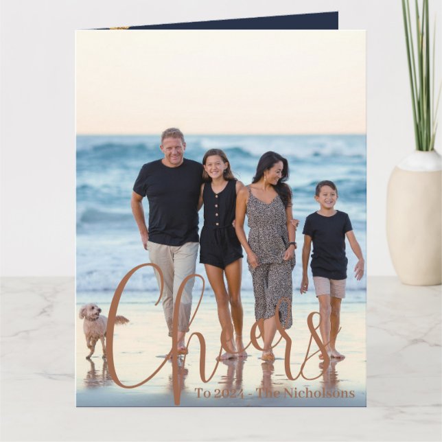 Guld Blue Cheers to the New Year Photo Kort (Framsida)