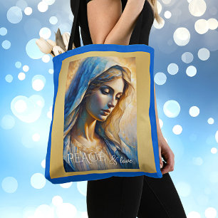 Guld Blue Christian Virgin Mary Tygkasse