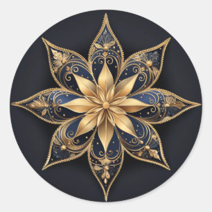 Guld Blue Decorative Flower-fästare Runt Klistermärke