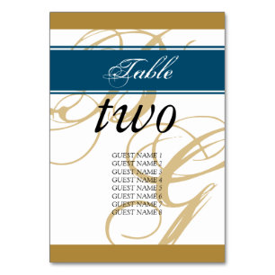 Guld Blue Elegant Script Monogram Bröllop Bordsnummer