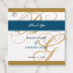 Guld Blue Elegant Script Monogram Bröllop Gåvor Etiketter
