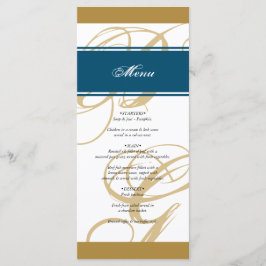 Guld Blue Elegant Script Monogram Bröllop Meny