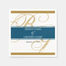 Guld Blue Elegant Script Monogram Bröllop