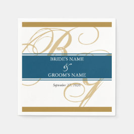 Guld Blue Elegant Script Monogram Bröllop Pappersservett