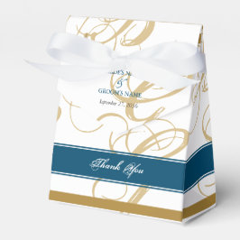 Guld Blue Elegant Script Monogram Bröllop Presentaskar