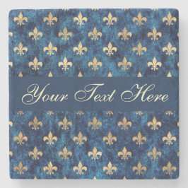 Guld Blue Fleur De Lis Anpassningsbar Text Stone U Stenunderlägg