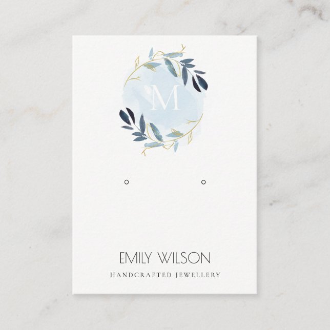 GULD BLUE FOLIAGE MONOGRAM EARRING VISNING LOGOTYP VISITKORT (Framsida)