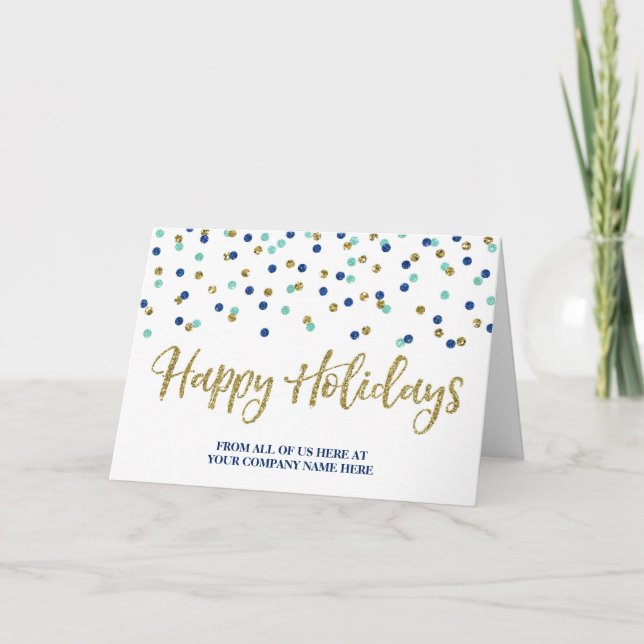 Guld Blue Glitter Confetti Corporate-jul Helgkort (Framsida)