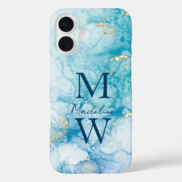 Guld Blue Glitter Watercolor Personalize