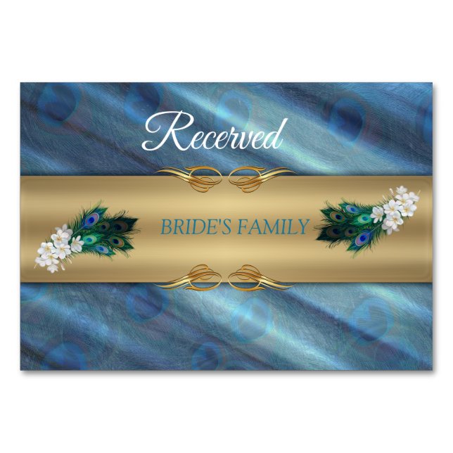 GULD Blue-grönt Peacocks på Emerald Grönt Bordsnummer (Framsidan)