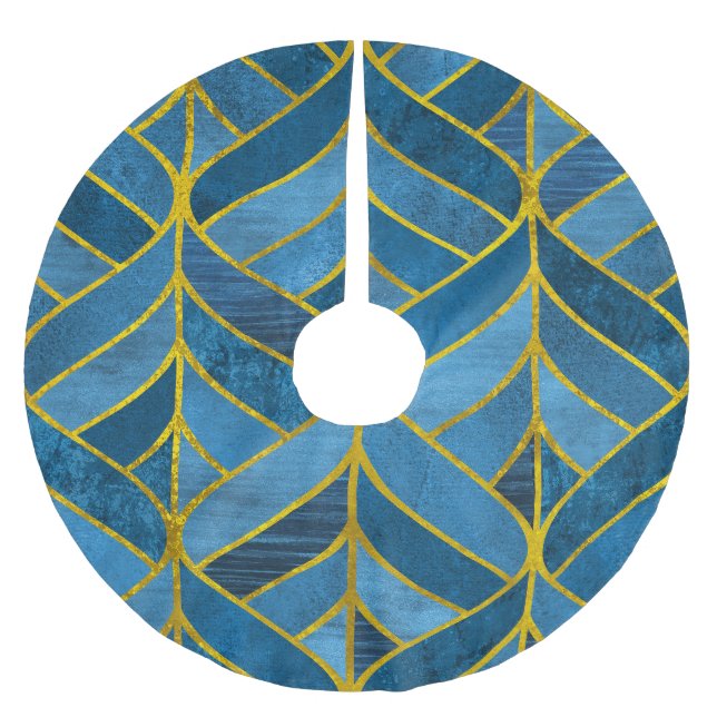 Guld Blue Grunge Mönster Julgransmatta Borstad Polyester (Framsidan)