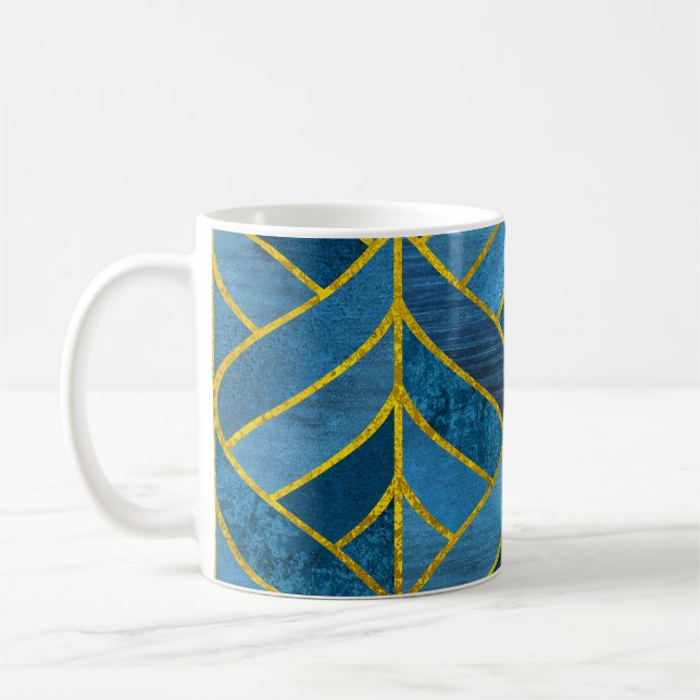 Guld Blue Grunge Mönster Kaffemugg (Vänster)