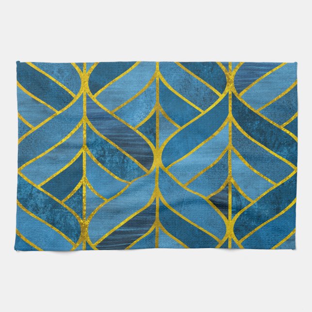 Guld Blue Grunge Mönster Kökshandduk (Horisontell)