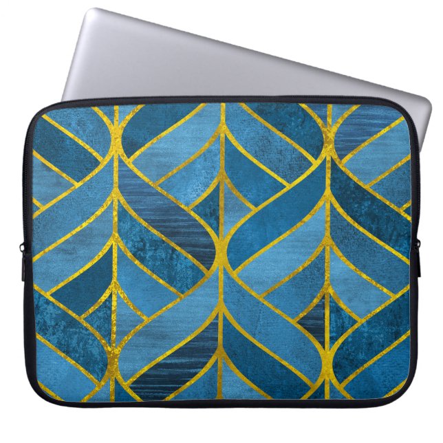 Guld Blue Grunge Mönster Laptop Fodral (Framsidan)