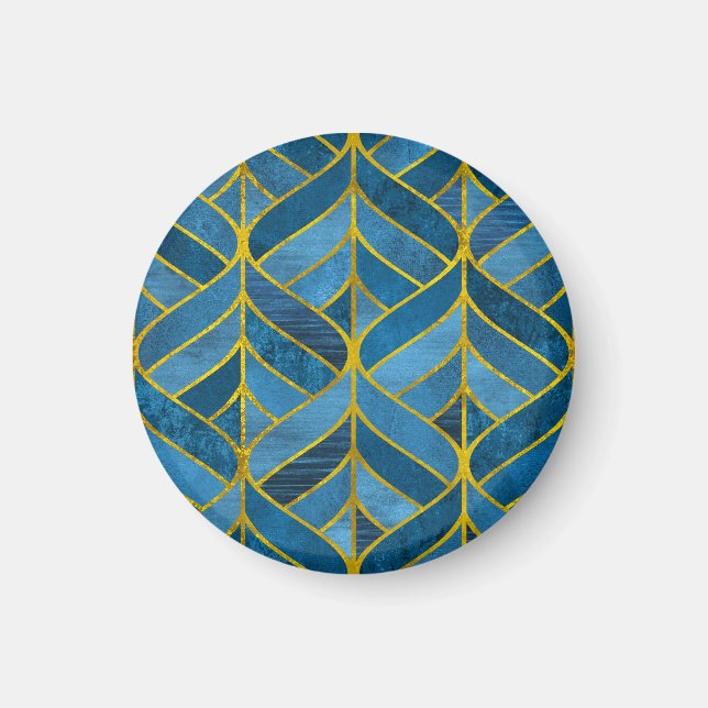 Guld Blue Grunge Mönster Magnet (Framsidan)