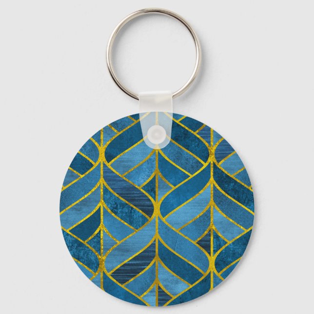 Guld Blue Grunge Mönster Nyckelring (Framsida)