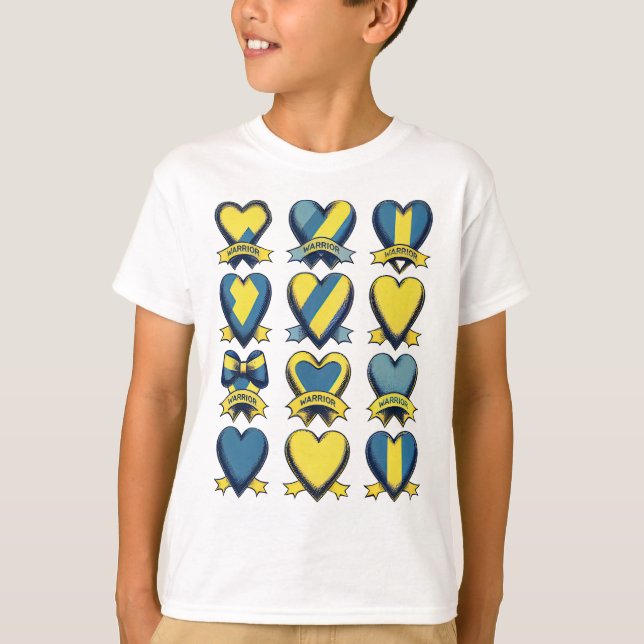 Guld Blue Heart Down Syndrome Awareness Warriare T Shirt (Framsida)