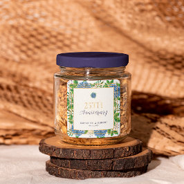 Guld Blue Hydrangea 25:e Bröllop-årsdagen Party Fyrkantigt Klistermärke