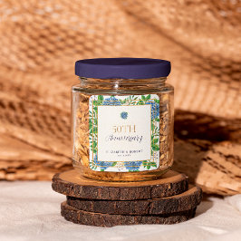 Guld Blue Hydrangea 50:e Bröllop-årsdagen Party Fyrkantigt Klistermärke