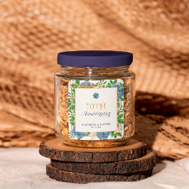 Guld Blue Hydrangea 70:e Bröllop-årsdagen Party Fyrkantigt Klistermärke