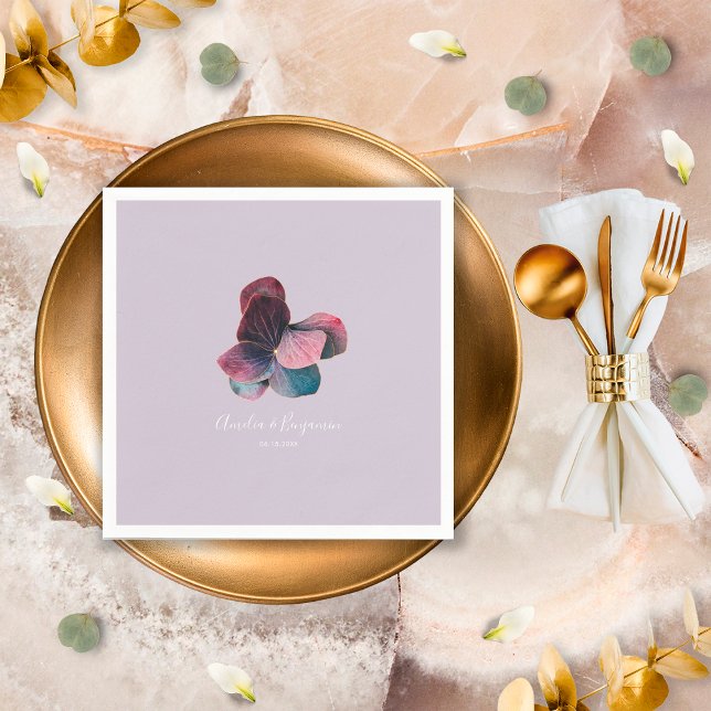 Guld Blue Lavender Lila Hydrangeas Bröllop Pappersservett (Skapare uppladdad)