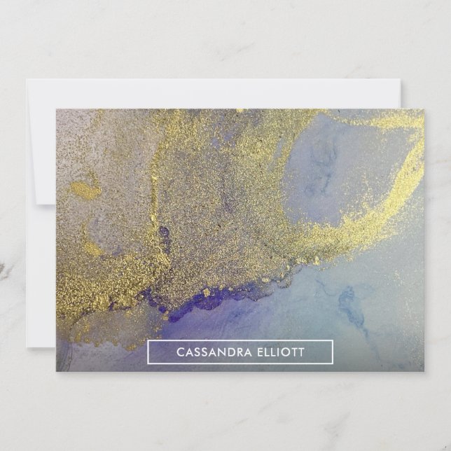 Guld Blue Lila Marble Alcohol Bläck Abstrakt Art Tack Kort (Framsida)