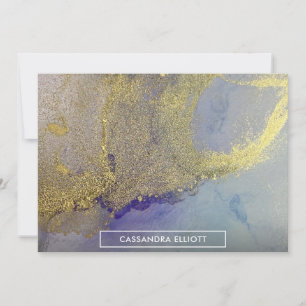 Guld Blue Lila Marble Alcohol Bläck Abstrakt Art Tack Kort