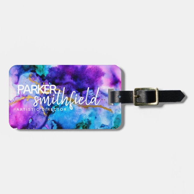  Guld Blue Lila Watercolor Bagagebricka (Horisontell Framsida)