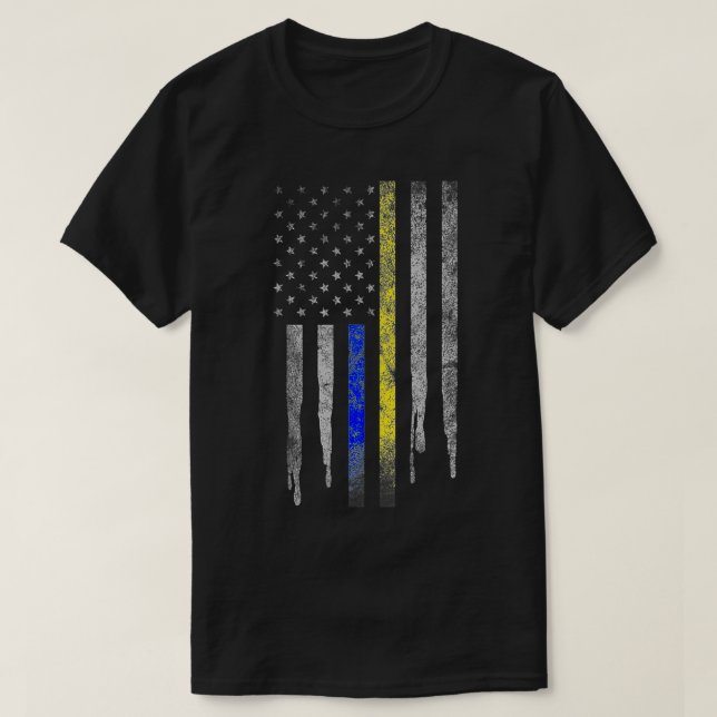 Guld Blue Line 911 Polisen Dispatcher First Respon T Shirt (Design framsida)
