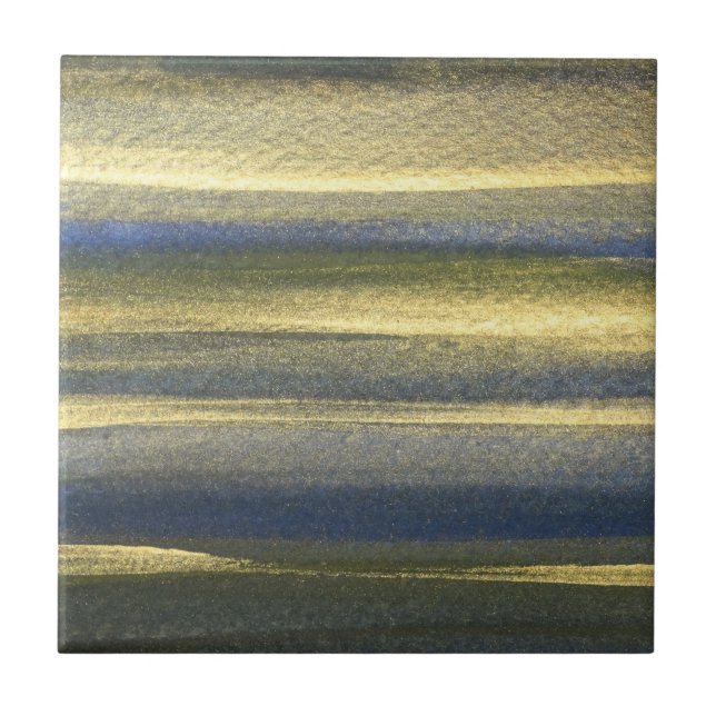 Guld Blue Linjer Ceramic Photo Tile Kakelplatta (Framsidan)