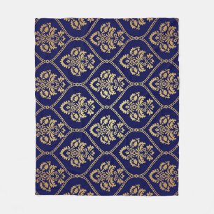Guld & Blue: Luxury Damask Fleecefilt