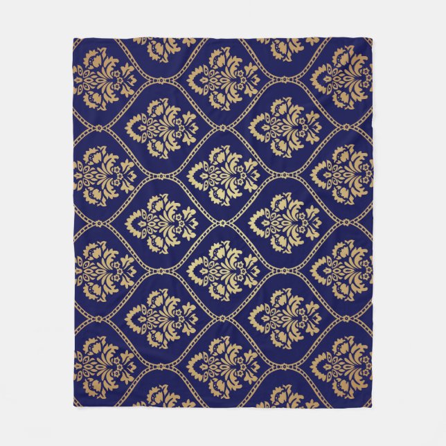 Guld & Blue: Luxury Damask Fleecefilt (Framsidan)