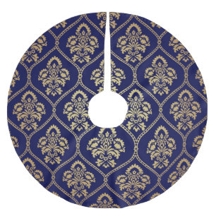 Guld & Blue: Luxury Damask Julgransmatta Borstad Polyester