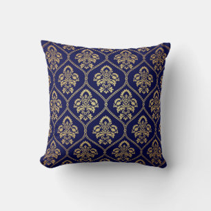 Guld & Blue: Luxury Damask Kudde