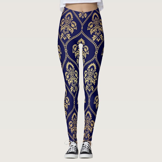 Guld & Blue: Luxury Damask Leggings (Framsida)