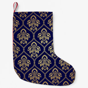 Guld & Blue: Luxury Damask Liten Julstrumpa