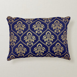 Guld & Blue: Luxury Damask Prydnadskudde