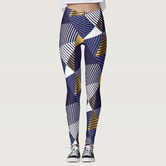 Guld Blue Luxury: Geometric Seamless Mönster Leggings (Framsida)