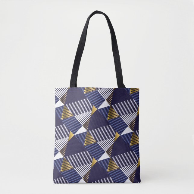 Guld Blue Luxury: Geometric Seamless Mönster Tygkasse (Framsida)