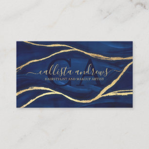 Guld Blue Marble Namnteckning skript Makeup Hair B Visitkort