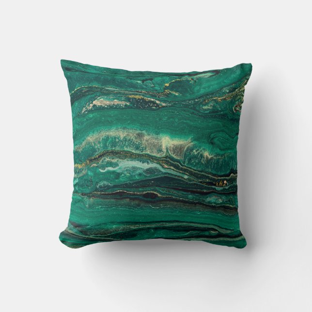 Guld Blue Marbling: Fluid Art Kudde (Framsida)
