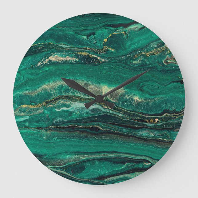 Guld Blue Marbling: Fluid Art Stor Klocka (Framsida)
