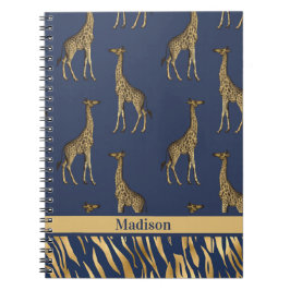 Guld Blue Namn Giraffe Tiger Elegant Chic Snyggt Anteckningsbok