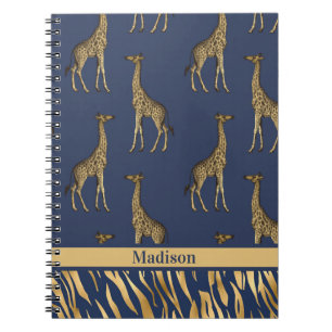 Guld Blue Namn Giraffe Tiger Elegant Chic Snyggt Anteckningsbok