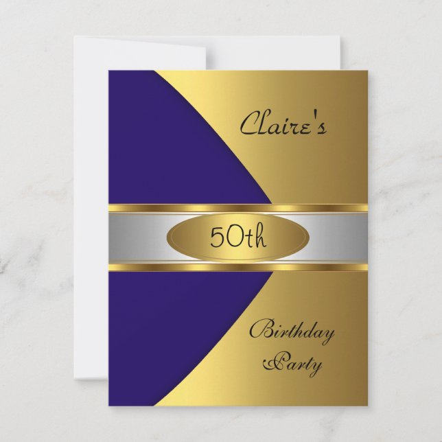Guld Blue Navy Inbjudan 50:e Födelsedagsfesten (Framsida)