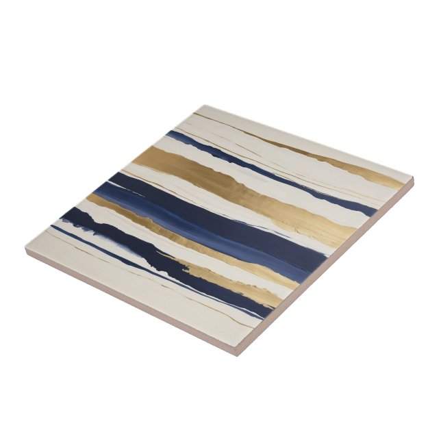 guld blue och beige abstrakt rand kakelplatta (Sidan)