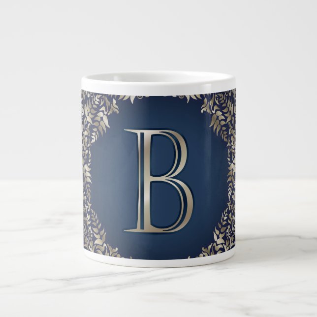 Guld Blue Ornate B Finare Damask Monogram Jumbo Mugg (Framsidan)