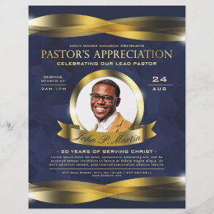 Guld & Blue Pastor's Appreciation Church Service Reklamblad