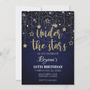 Guld Blue Prom under Stars Starry Nattfödelsedag Inbjudningar